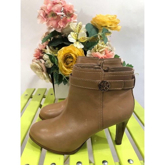Tory Burch Bristol Bootie Leather Ankle tan Heels Boots 10.5M(1400 - Picture 2 of 8